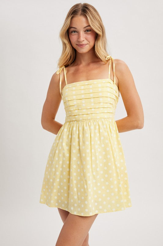 Polka Dot Pleated Mini Dress Romper