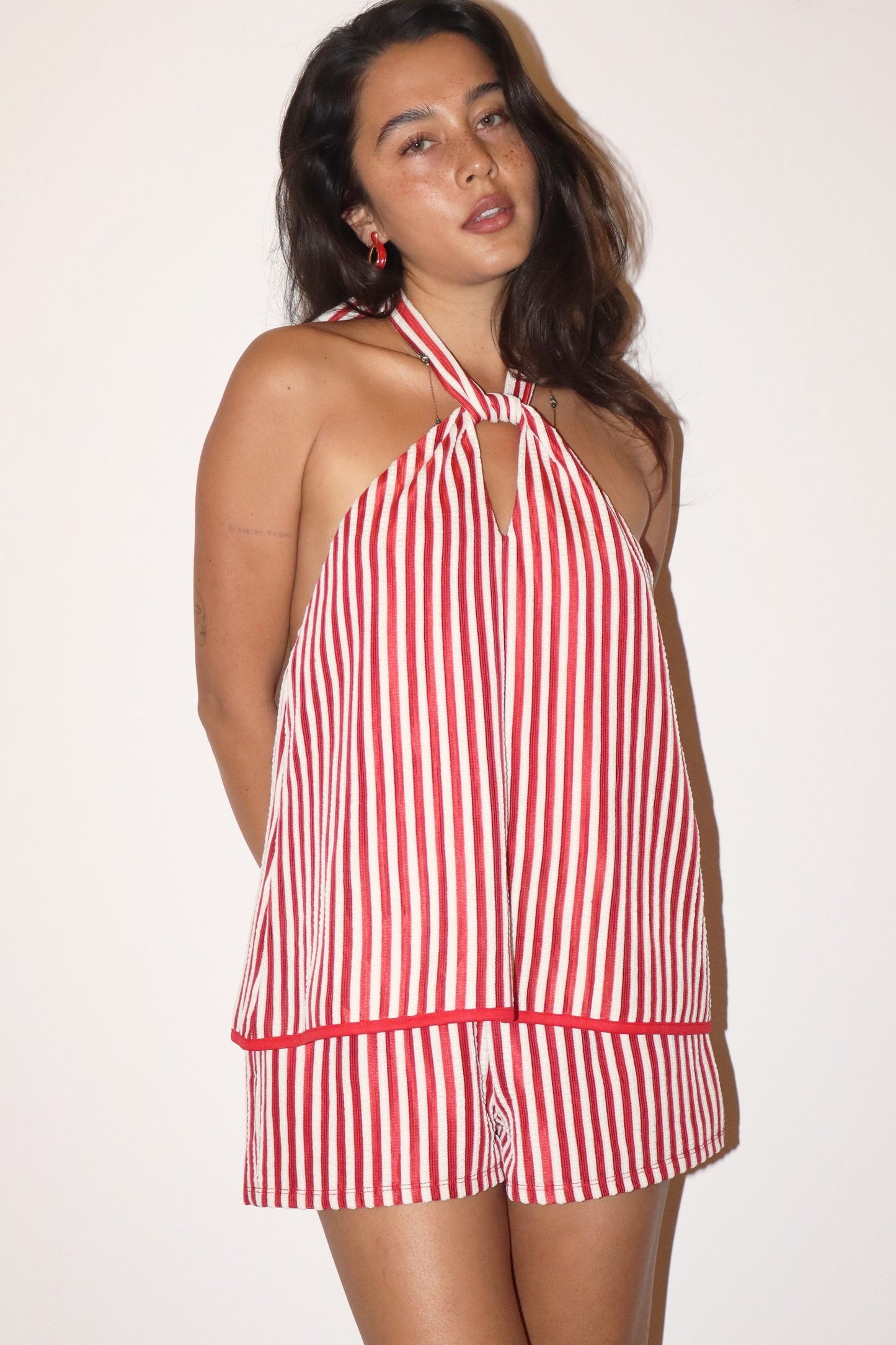 Logan Red and White Striped Romper
