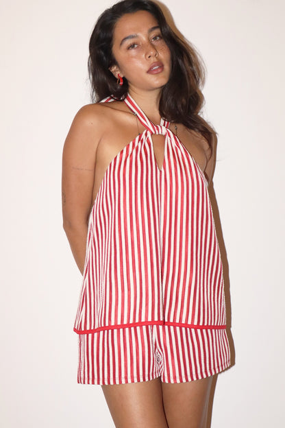 Logan Red and White Striped Romper