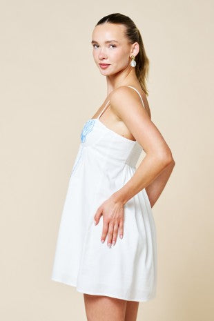 Embroidery Shell Babydoll Strappy Mini Dress