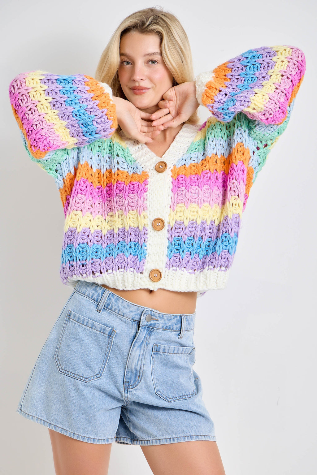 Rainbow Chunky Knit Oversized Cardigan