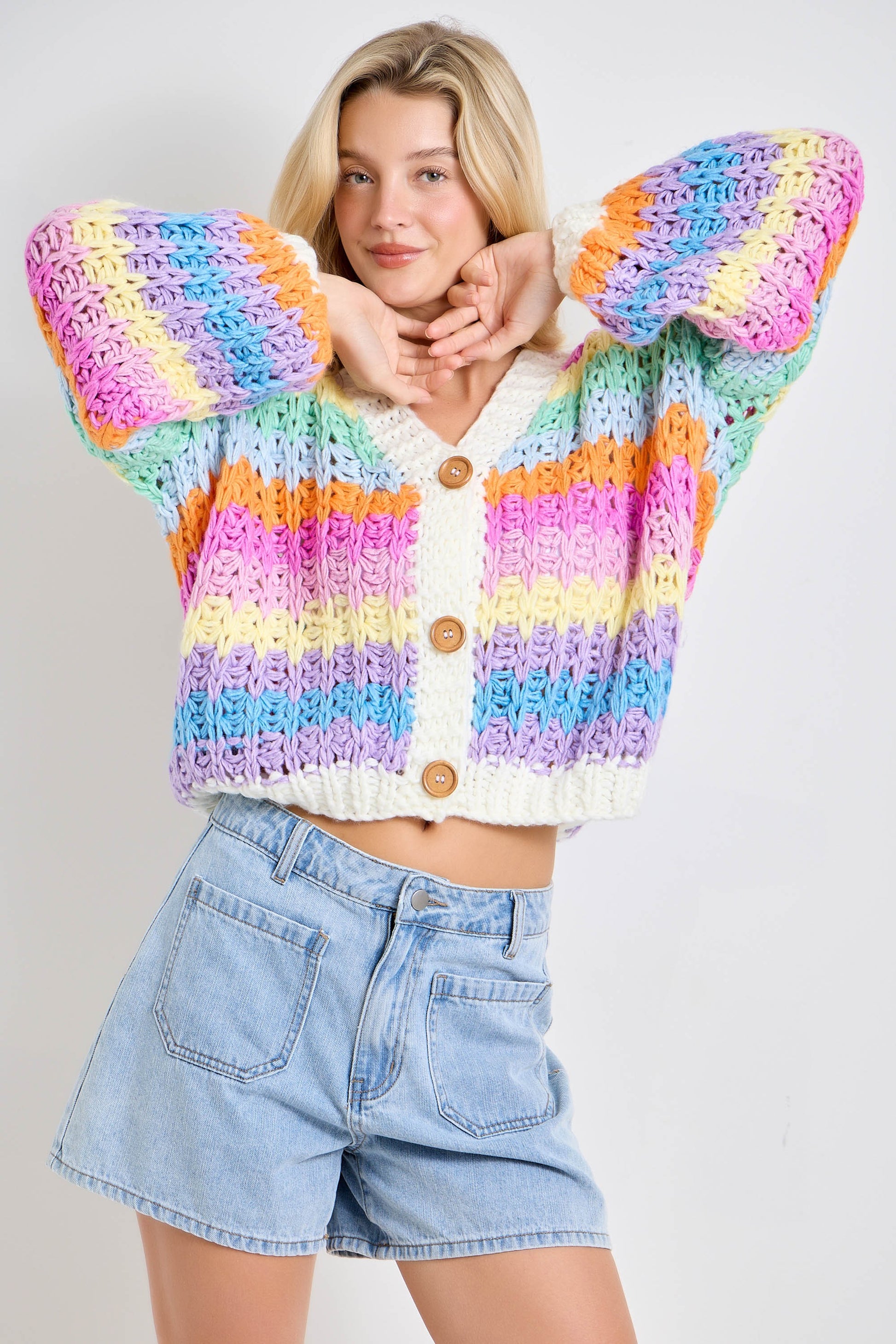 Rainbow Chunky Knit Oversized Cardigan