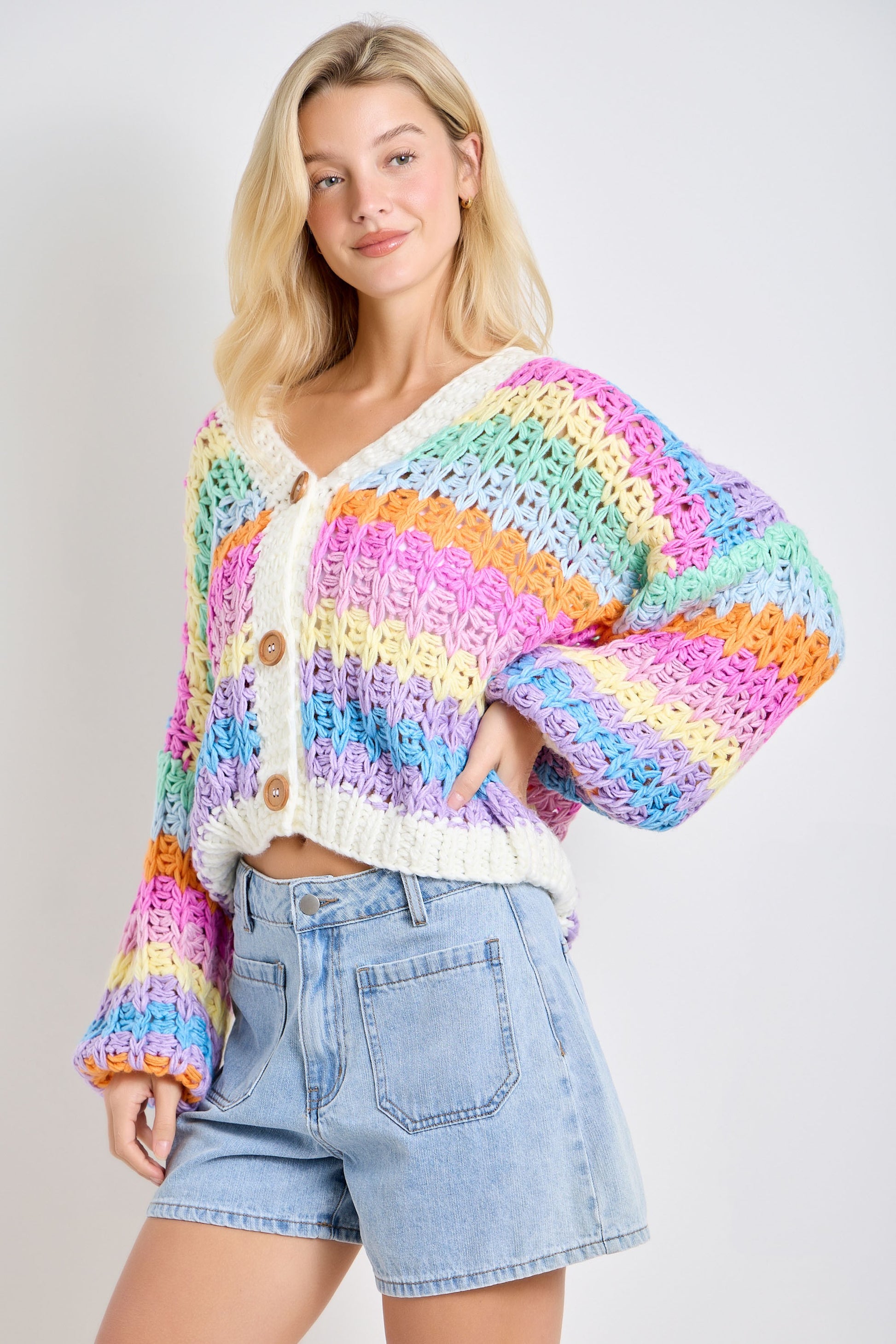 Rainbow Chunky Knit Oversized Cardigan