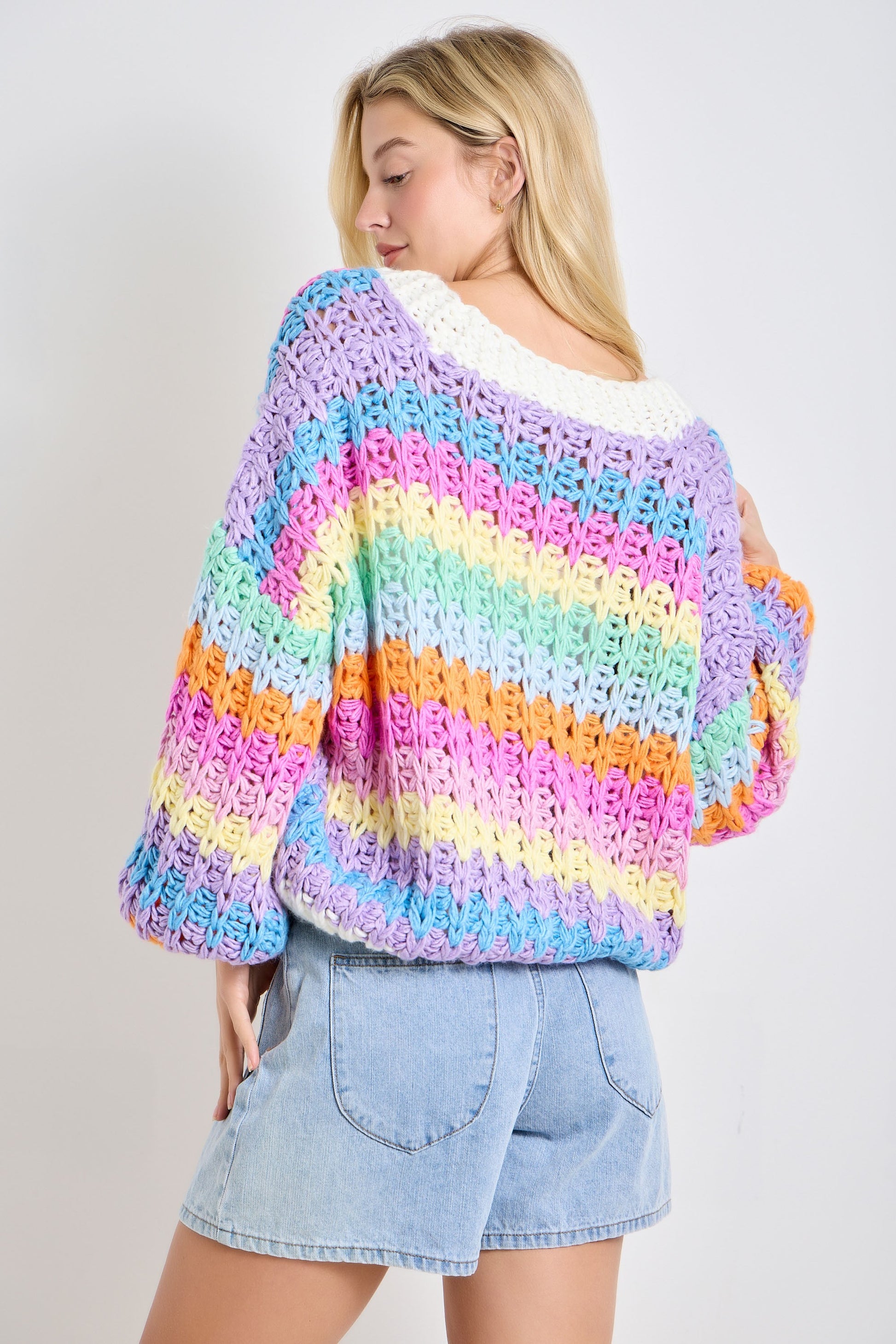 Rainbow Chunky Knit Oversized Cardigan