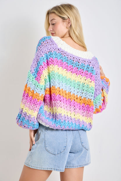 Rainbow Chunky Knit Oversized Cardigan