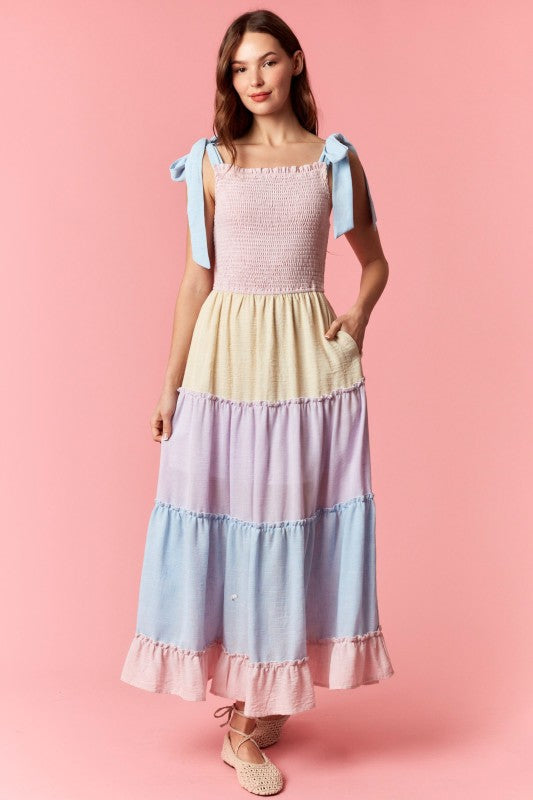 Spring Top Linen Tiered Maxi Dress