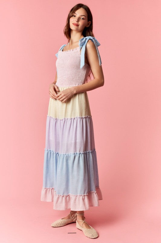 Spring Top Linen Tiered Maxi Dress