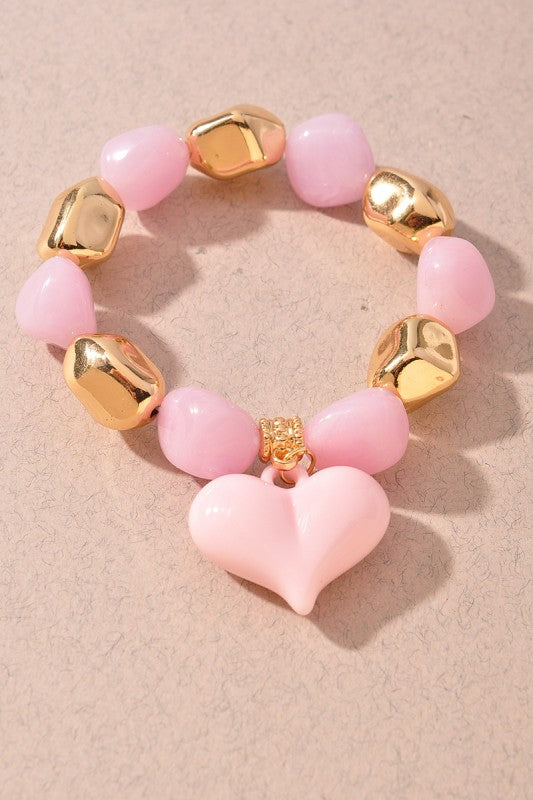 Puffy Heart Beaded Bracelet Light Pink