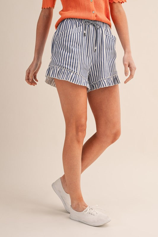 Striped Ruffle Hem Shorts