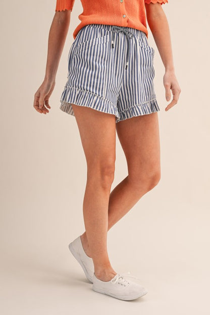 Striped Ruffle Hem Shorts
