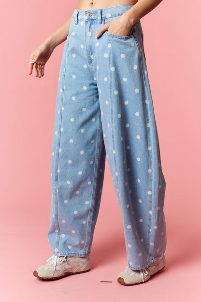 You Make Me Happy Dotted Barrel Jeans