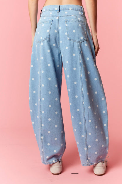 You Make Me Happy Dotted Barrel Jeans