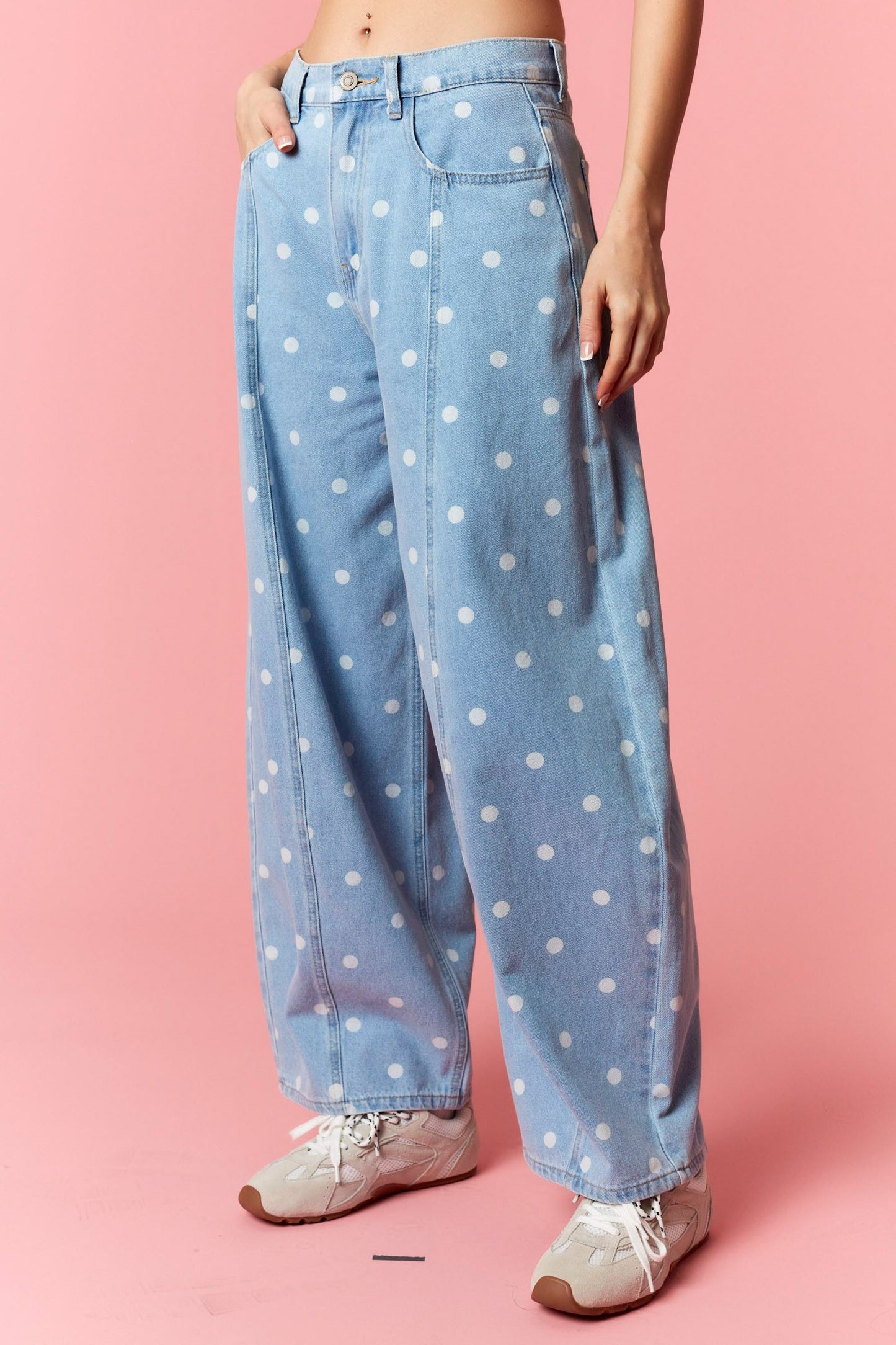 You Make Me Happy Dotted Barrel Jeans