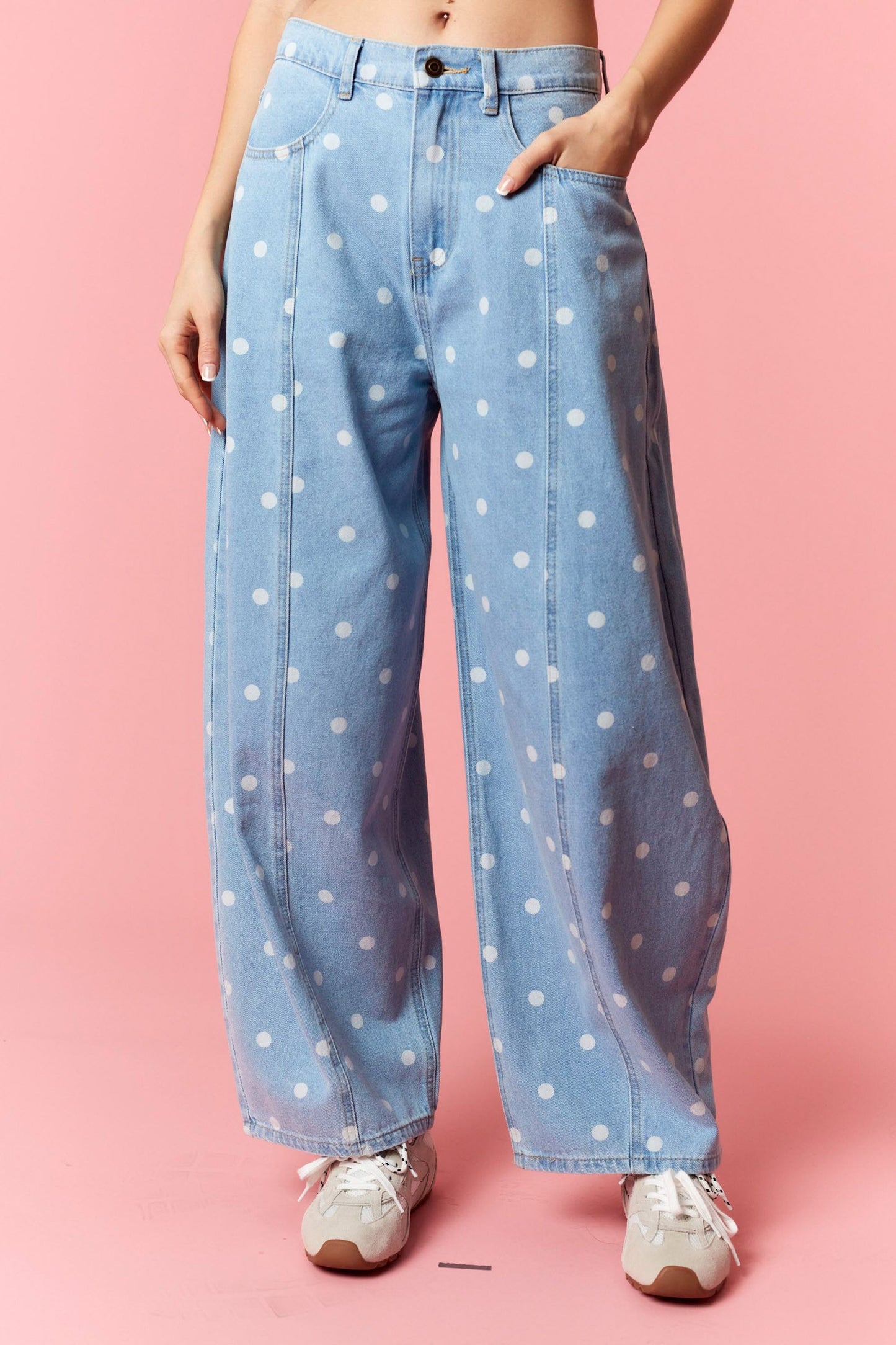 You Make Me Happy Dotted Barrel Jeans