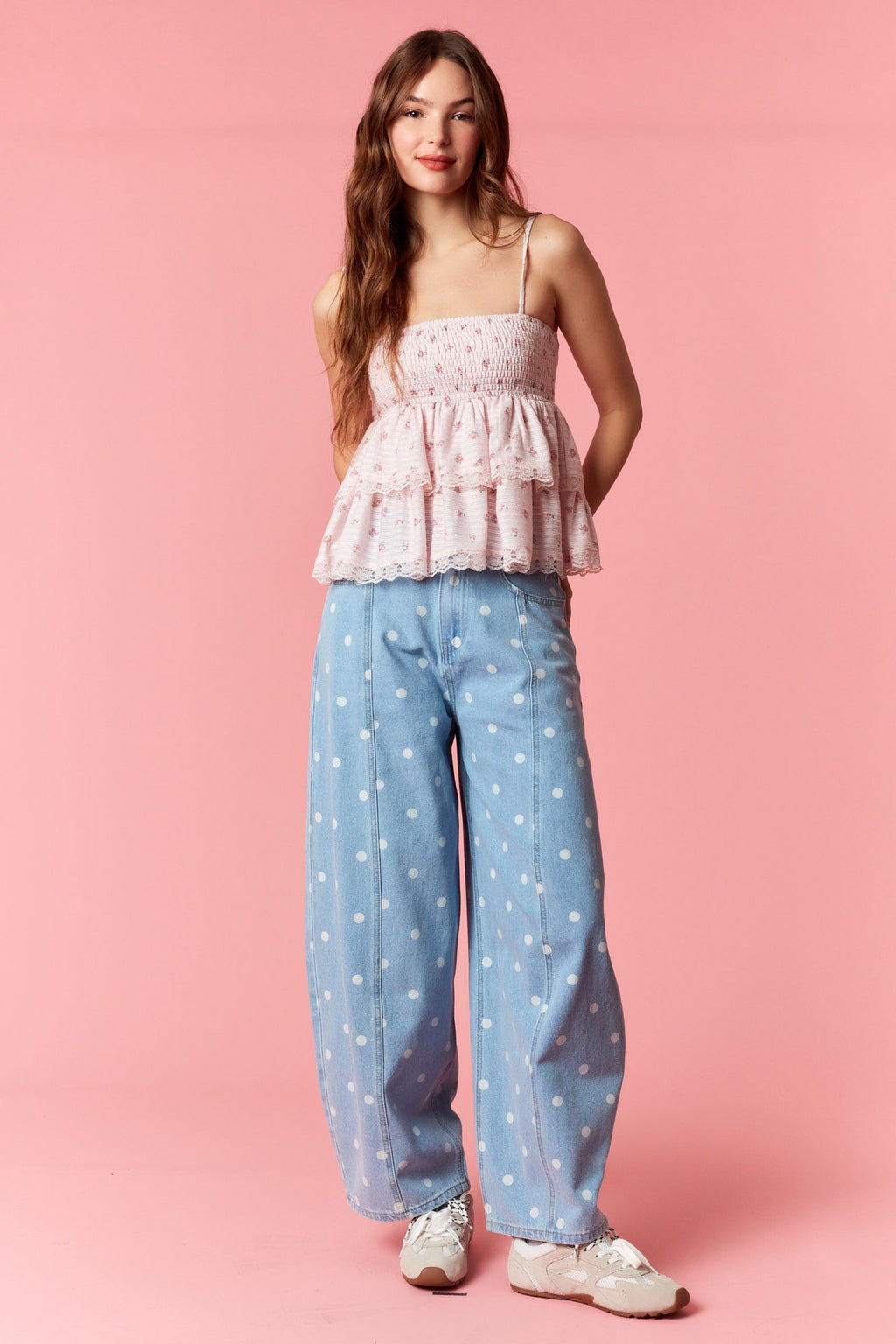 You Make Me Happy Dotted Barrel Jeans