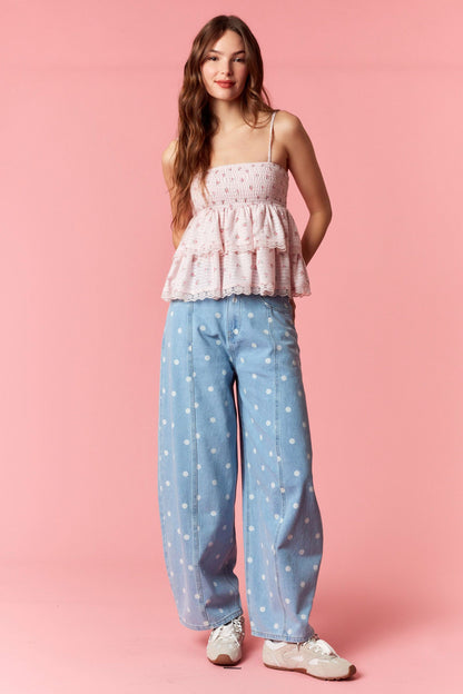 You Make Me Happy Dotted Barrel Jeans