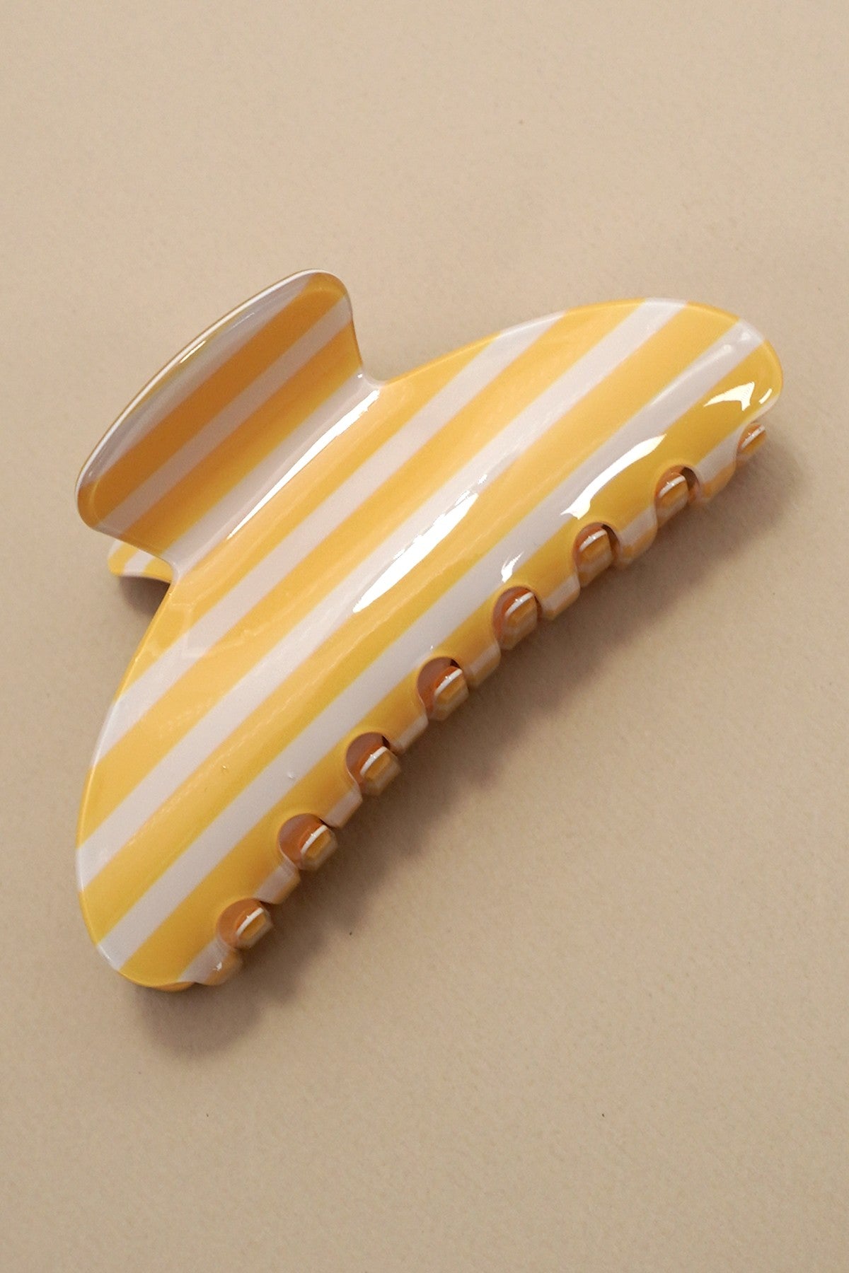 Jumbo Stripe Plaid Oval Hair Claw Clips-Yellow Stripe