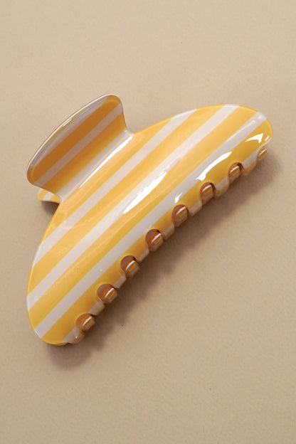 Jumbo Stripe Plaid Oval Hair Claw Clips-Yellow Stripe