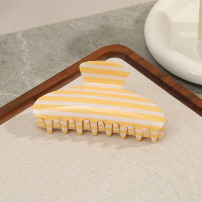 Jumbo Stripe Plaid Oval Hair Claw Clips-Yellow Stripe