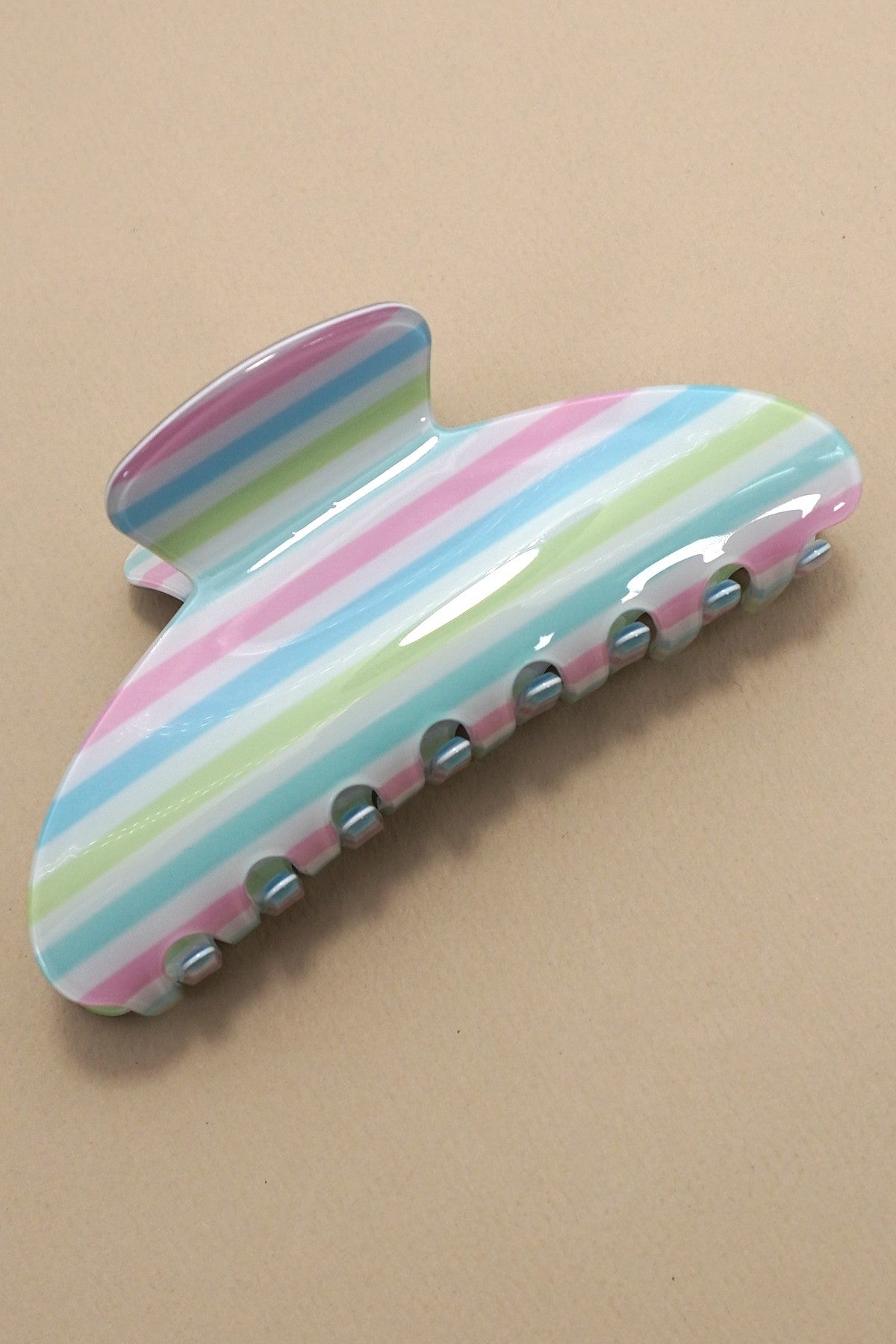Jumbo Stripe Plaid Oval Hair Claw Clip-Multi