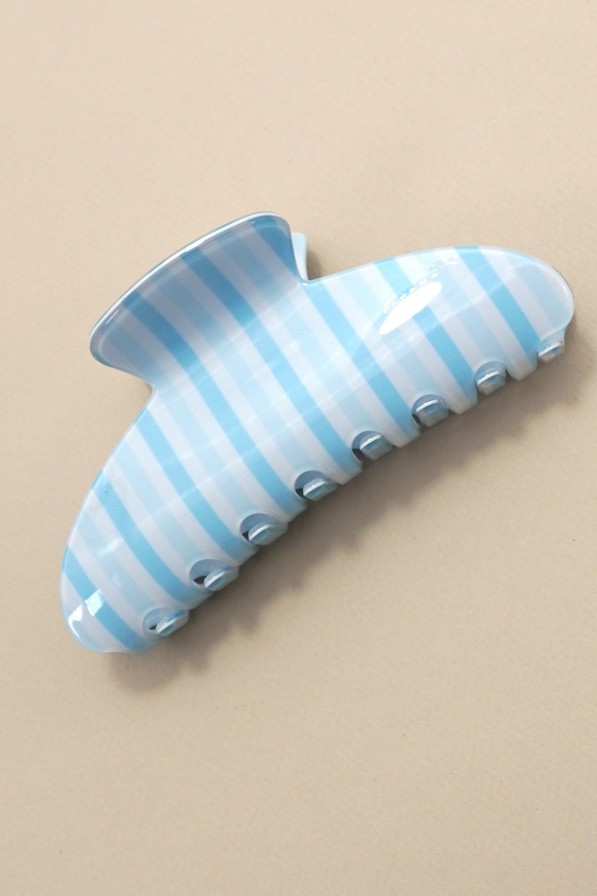 Jumbo Stripe Plaid Oval Hair Claw Clips-Blue Stripe