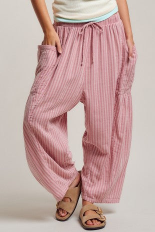 Wanderlust Boho Stripe Pants-Pink
