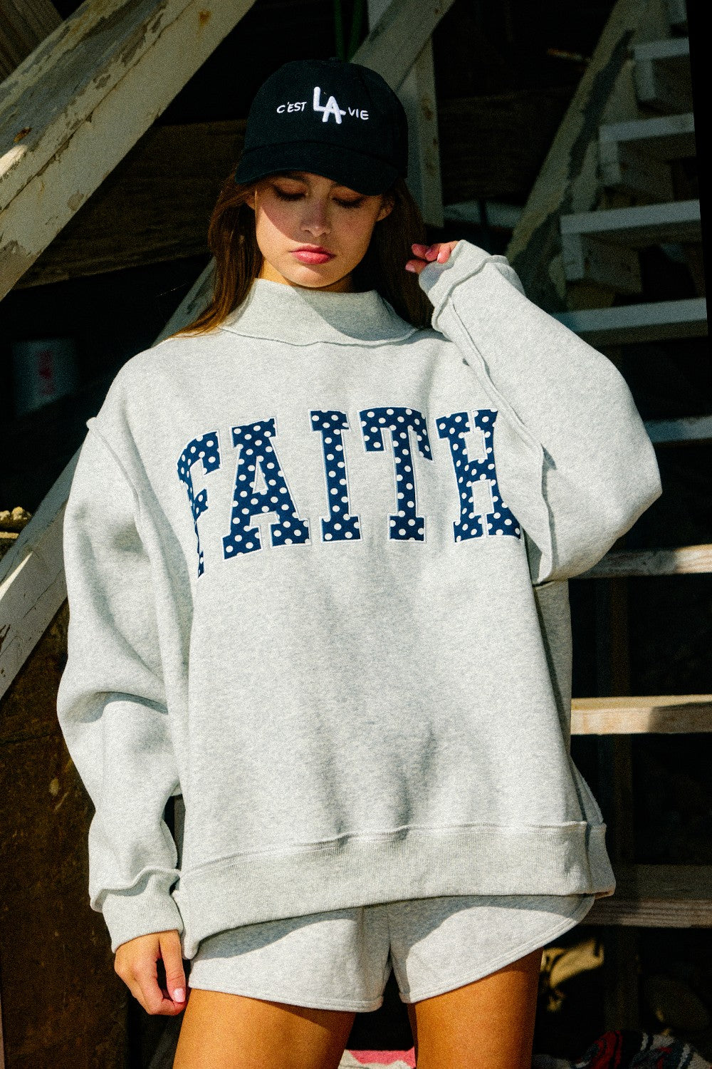 'faith' Polka-dot Mock Neck Sweatshirt