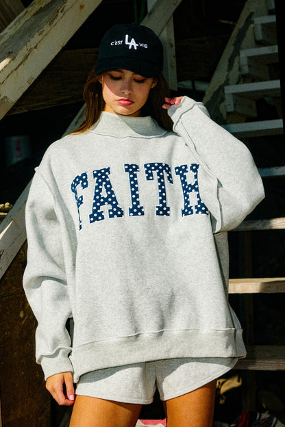 'faith' Polka-dot Mock Neck Sweatshirt