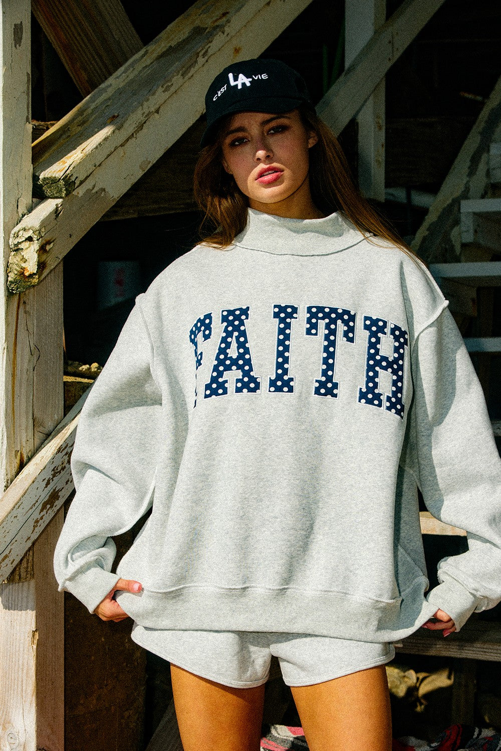 'faith' Polka-dot Mock Neck Sweatshirt