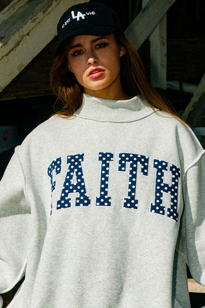 'faith' Polka-dot Mock Neck Sweatshirt