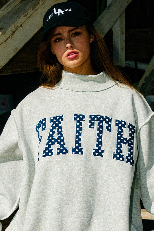 'faith' Polka-dot Mock Neck Sweatshirt
