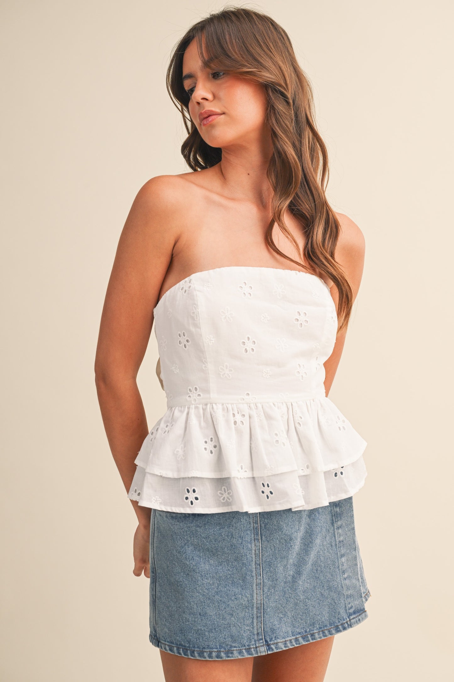 Eyelet Tiered Back Tie Top
