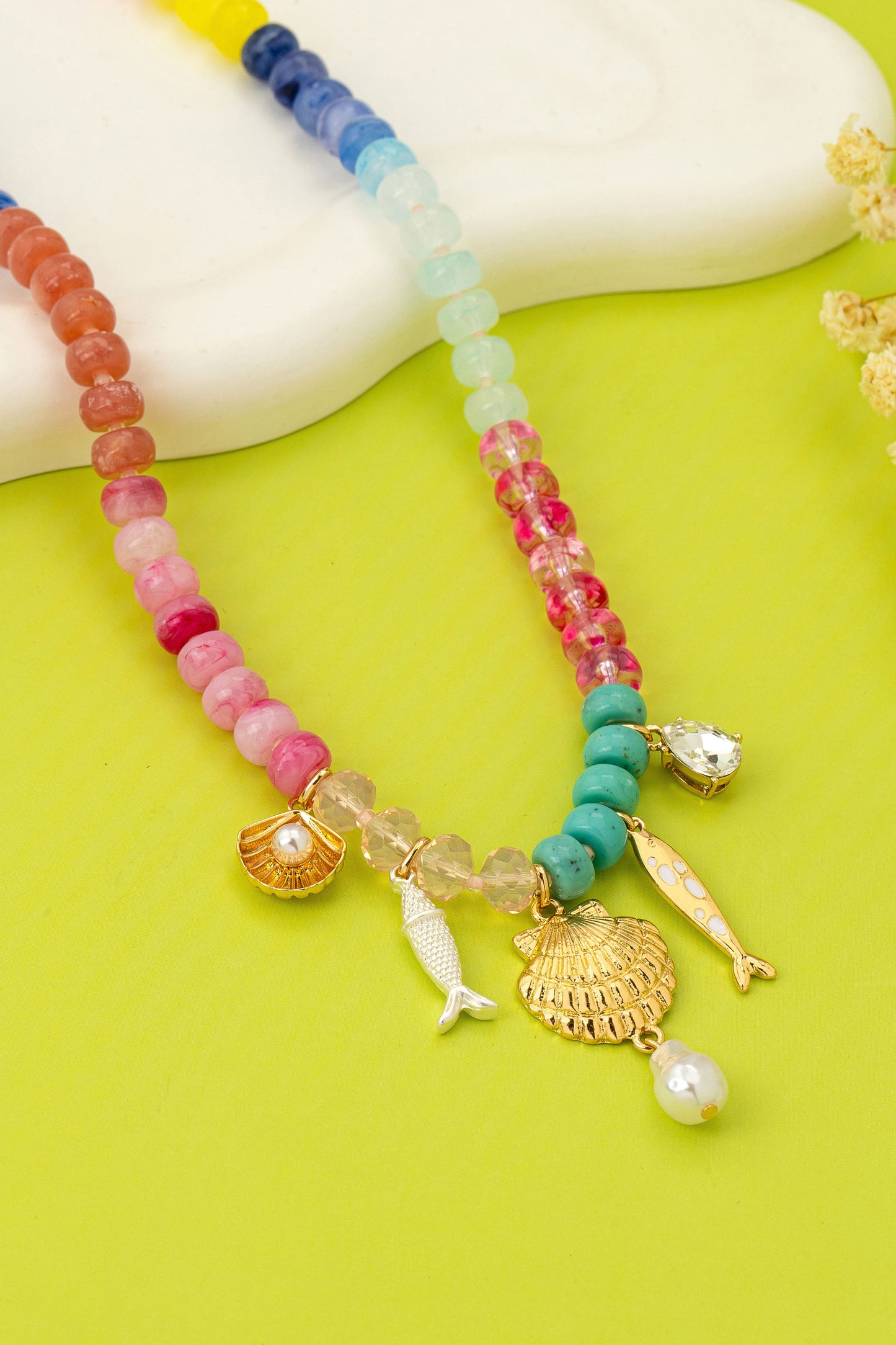 Nautical Multi-color Beaded Charm Necklace