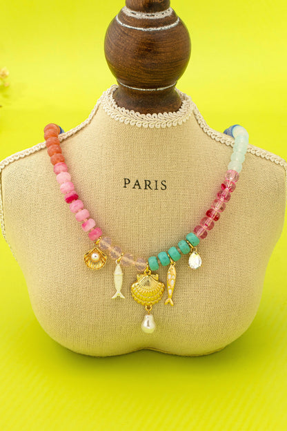 Nautical Multi-color Beaded Charm Necklace