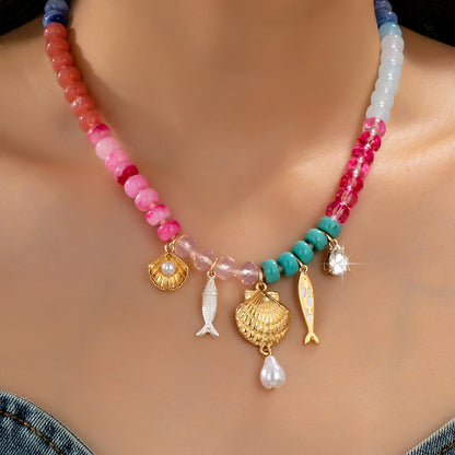 Nautical Multi-color Beaded Charm Necklace