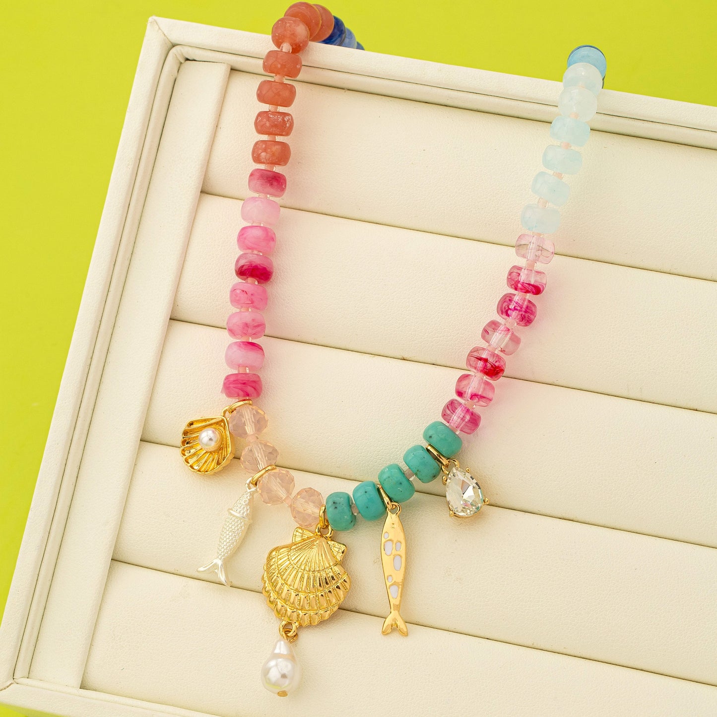 Nautical Multi-color Beaded Charm Necklace