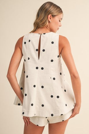 Polka Dot Denim Longline Top And Short Set