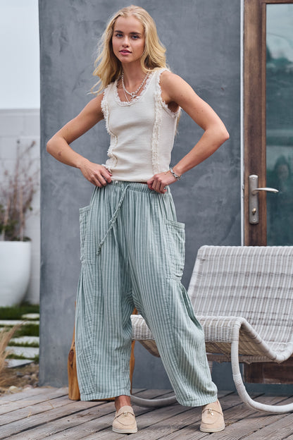 Wanderlust Boho Stripe Pants-Sage
