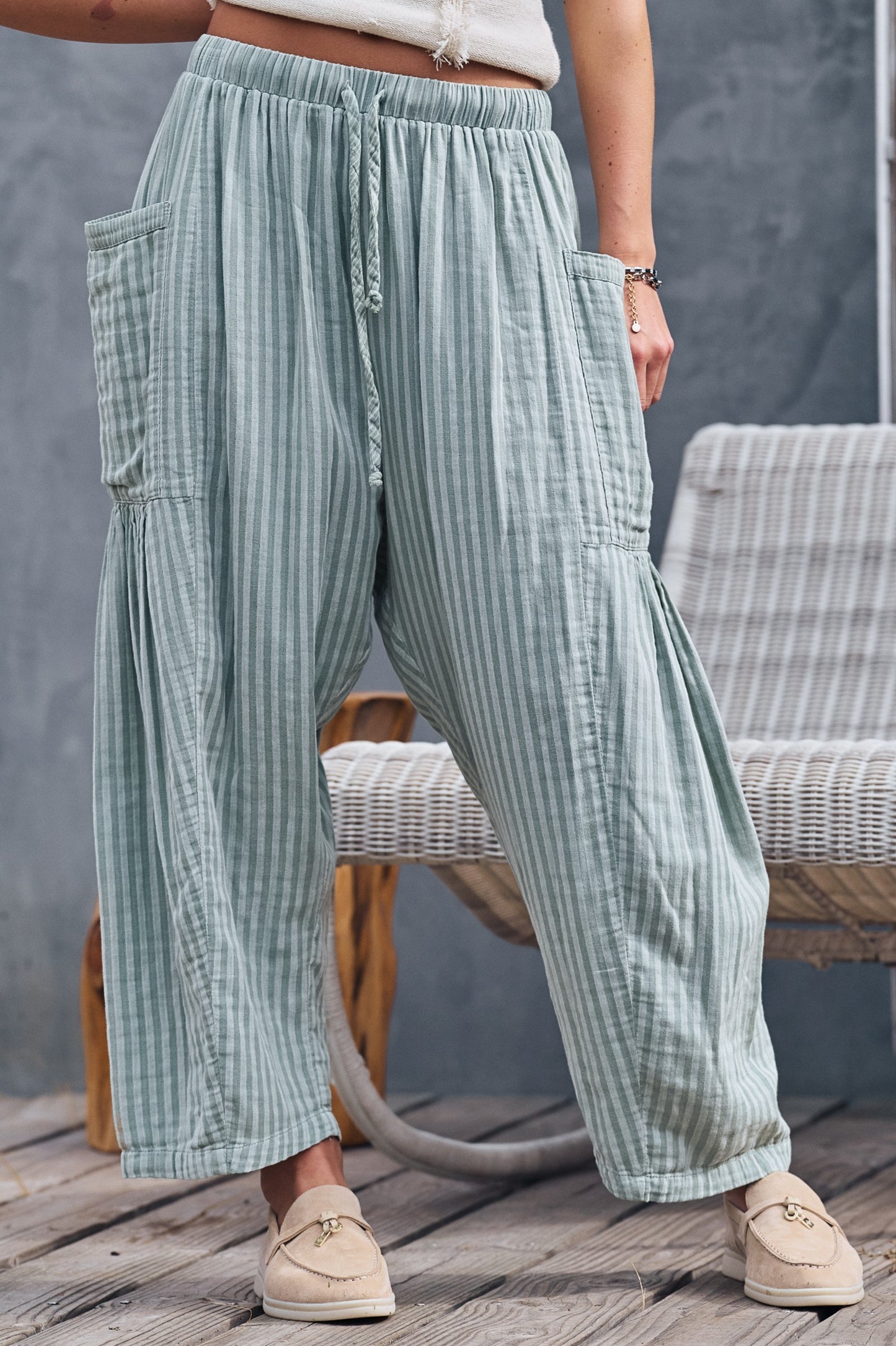 Wanderlust Boho Stripe Pants-Sage