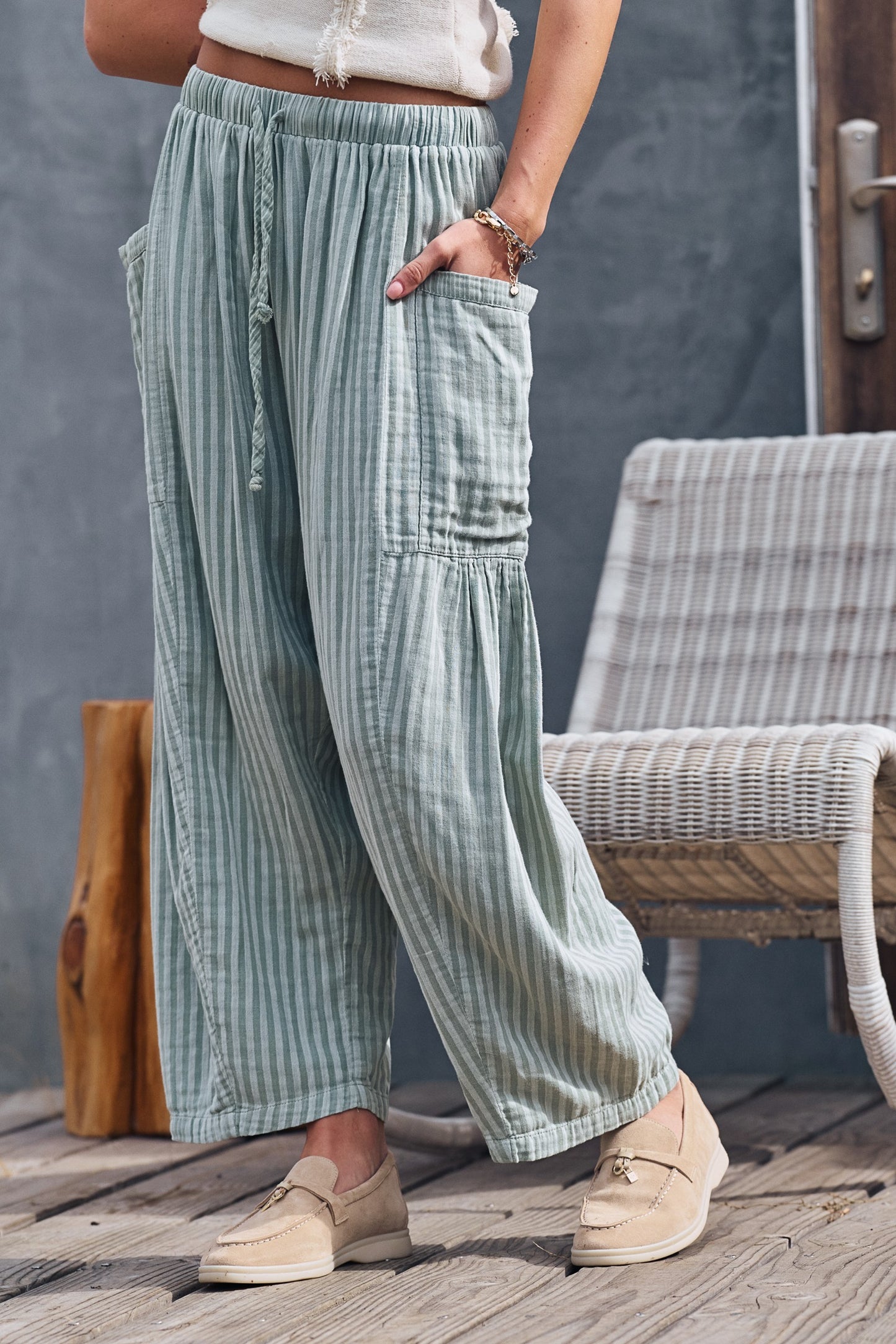 Wanderlust Boho Stripe Pants-Sage