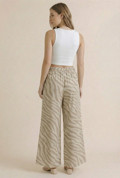 Zebra Print Wide Leg Patchwork  Pants