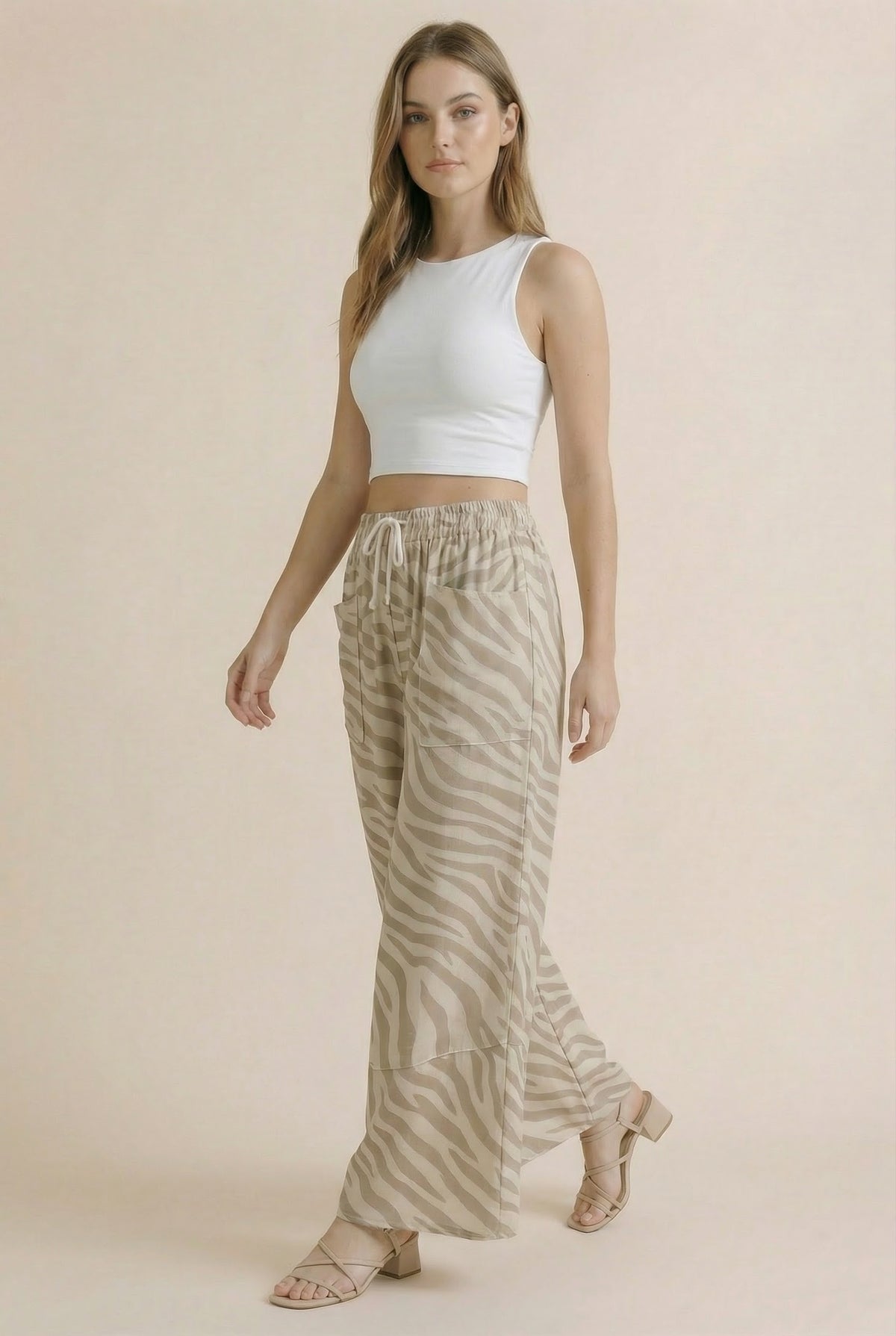 Zebra Print Wide Leg Patchwork  Pants