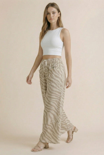 Zebra Print Wide Leg Patchwork  Pants