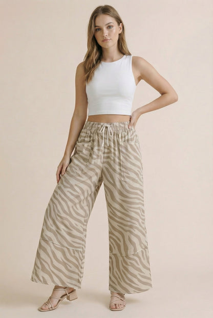Zebra Print Wide Leg Patchwork  Pants