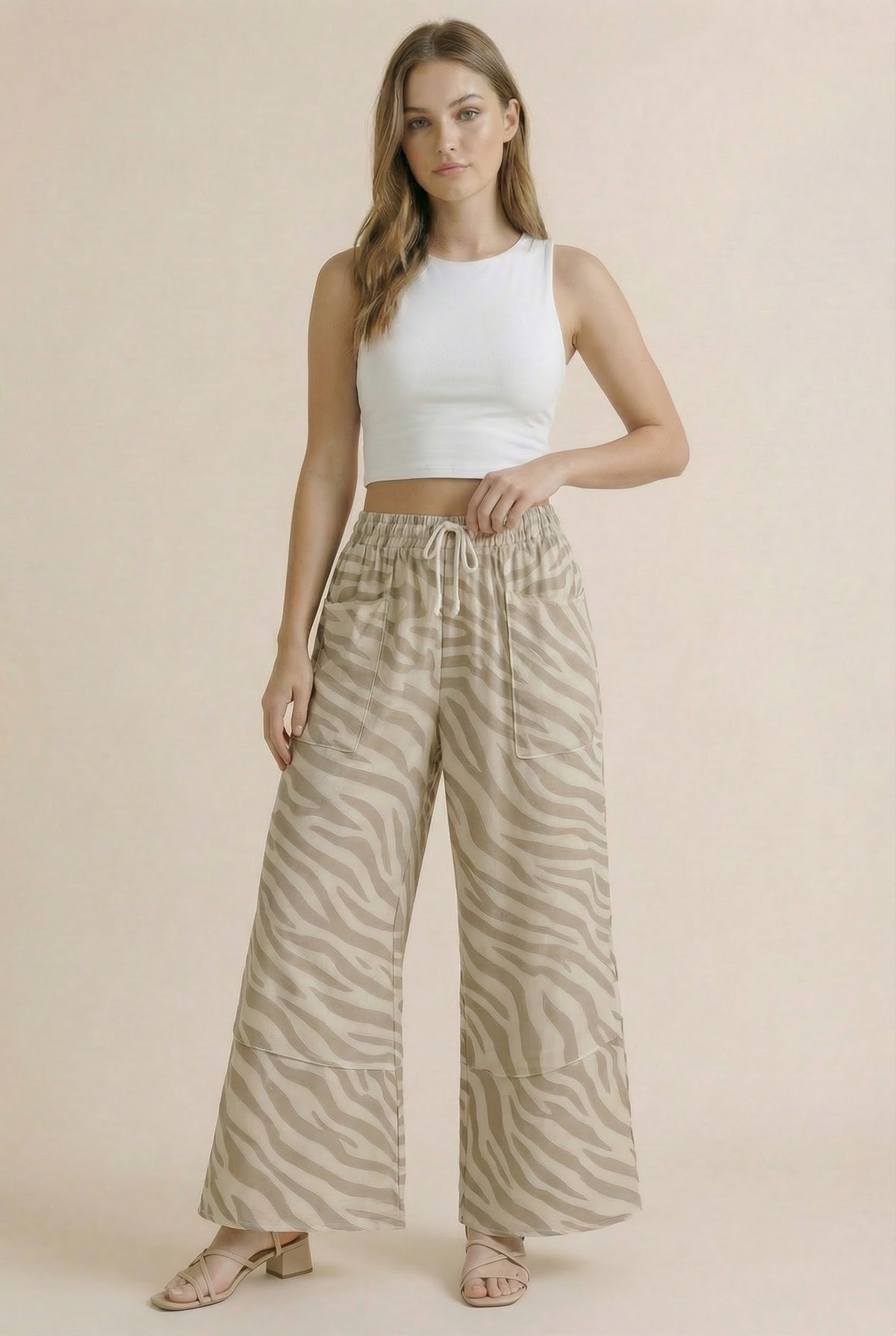 Zebra Print Wide Leg Patchwork  Pants