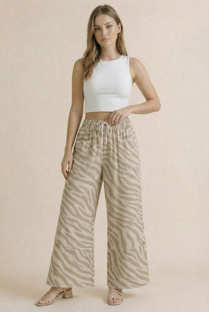 Zebra Print Wide Leg Patchwork  Pants
