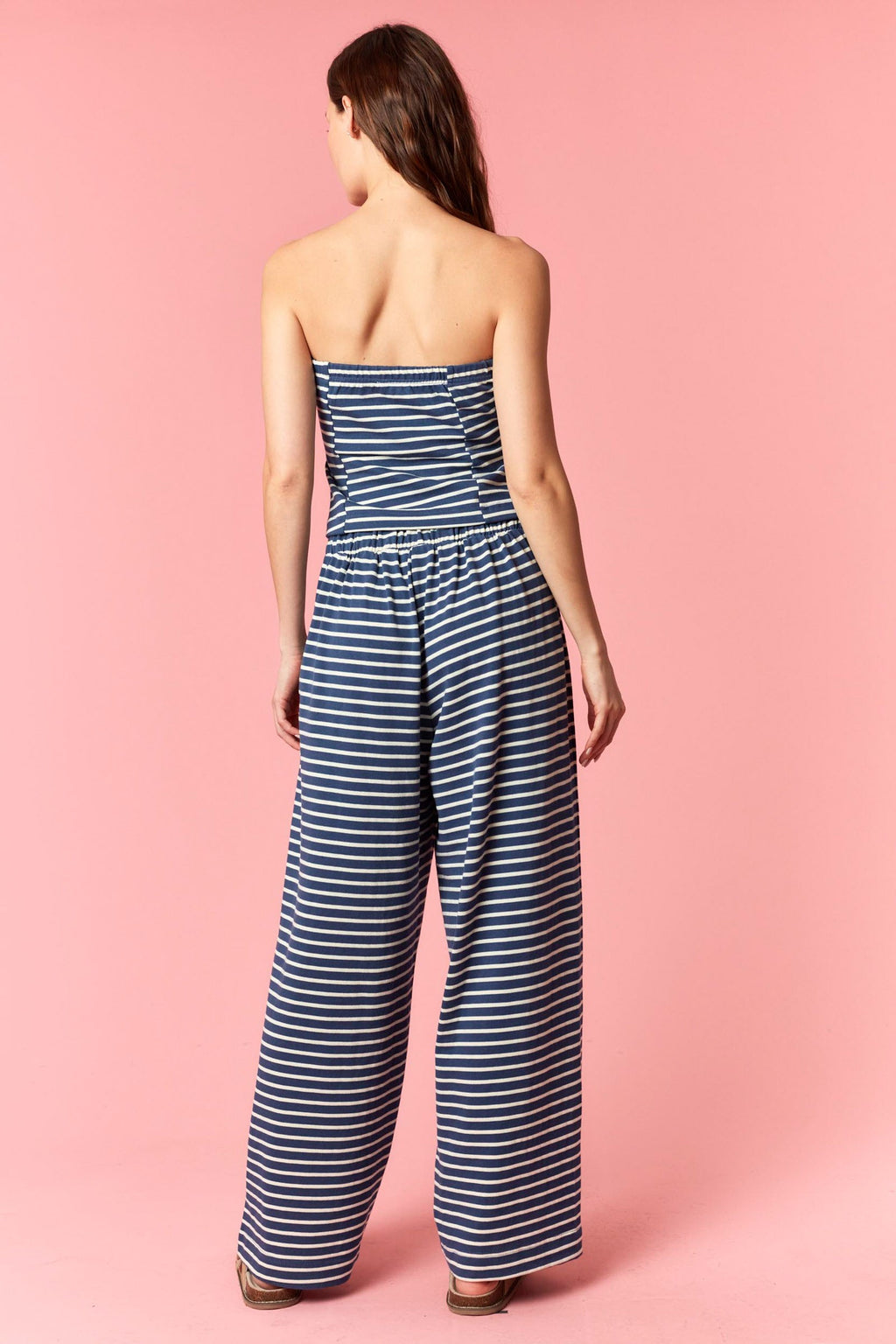 Striped Slim Tube And Wide Leg Pants Set