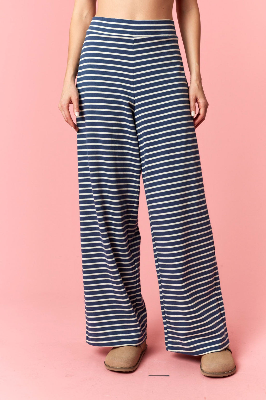 Striped Slim Tube And Wide Leg Pants Set