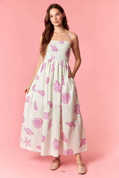 Coastal Vibes Smocked Bodice Midi Dress