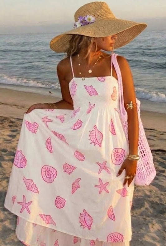 Coastal Vibes Smocked Bodice Midi Dress